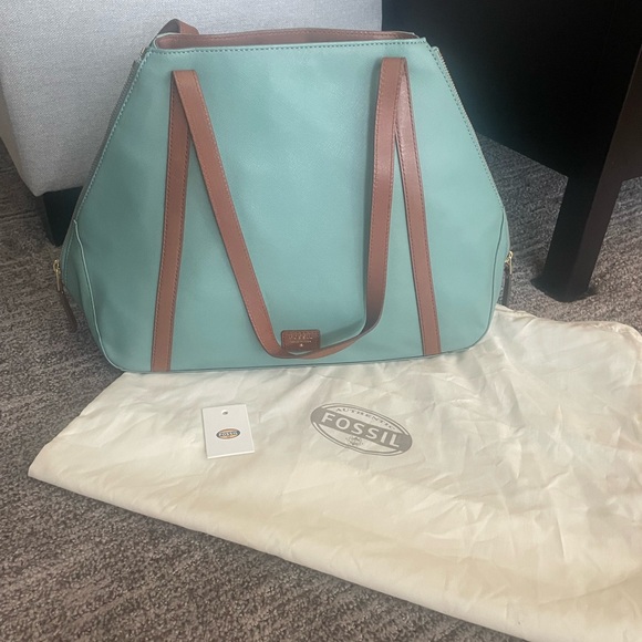 Fossil Women's Aqua and Tan Tote Bag - Picture 1 of 16